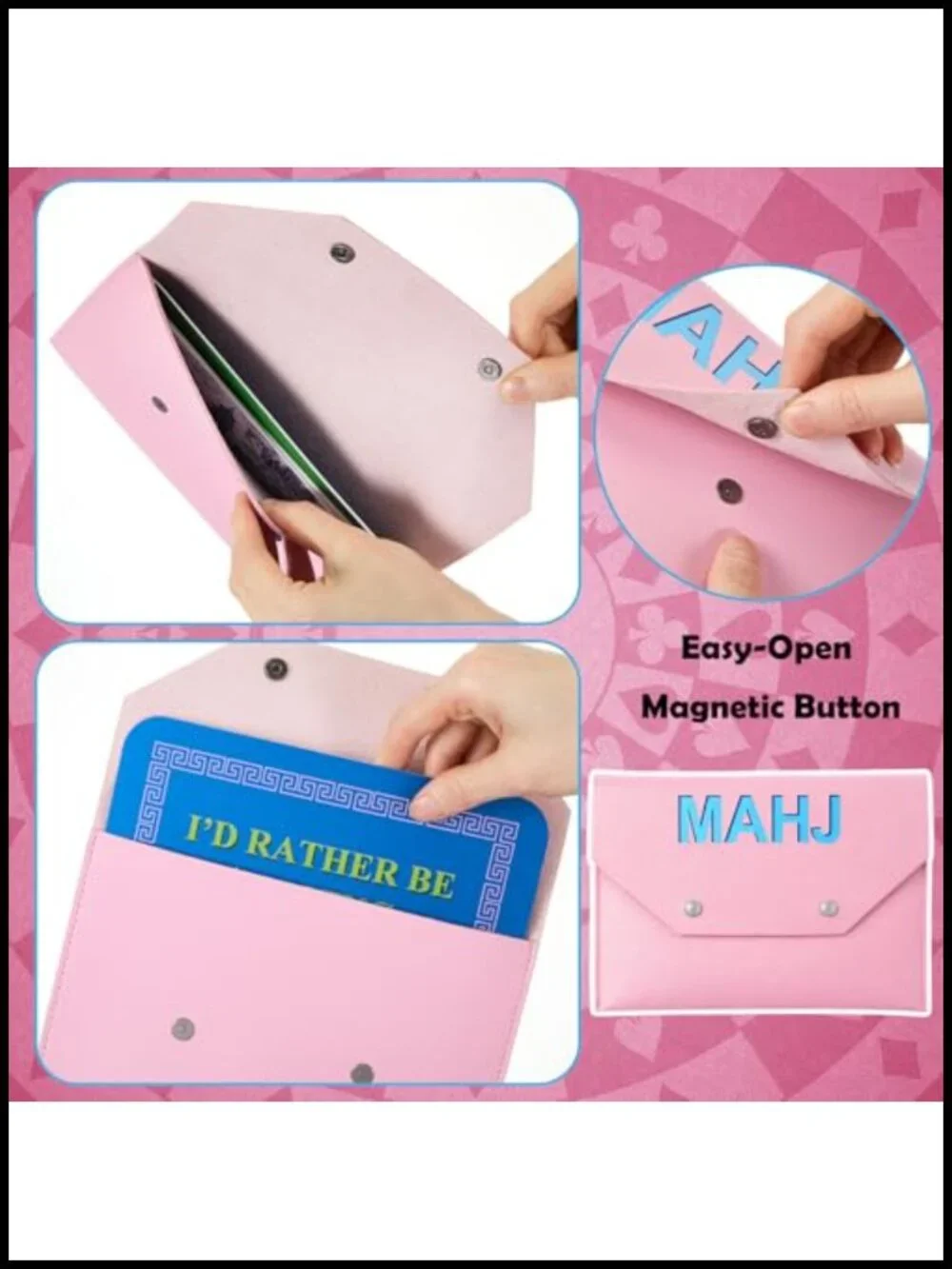 Mahjong Card Holder Leather Magnetic Closure Storage Case